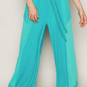 POL Marine Green wide fit in POL jersey and rib mix with raw edge
